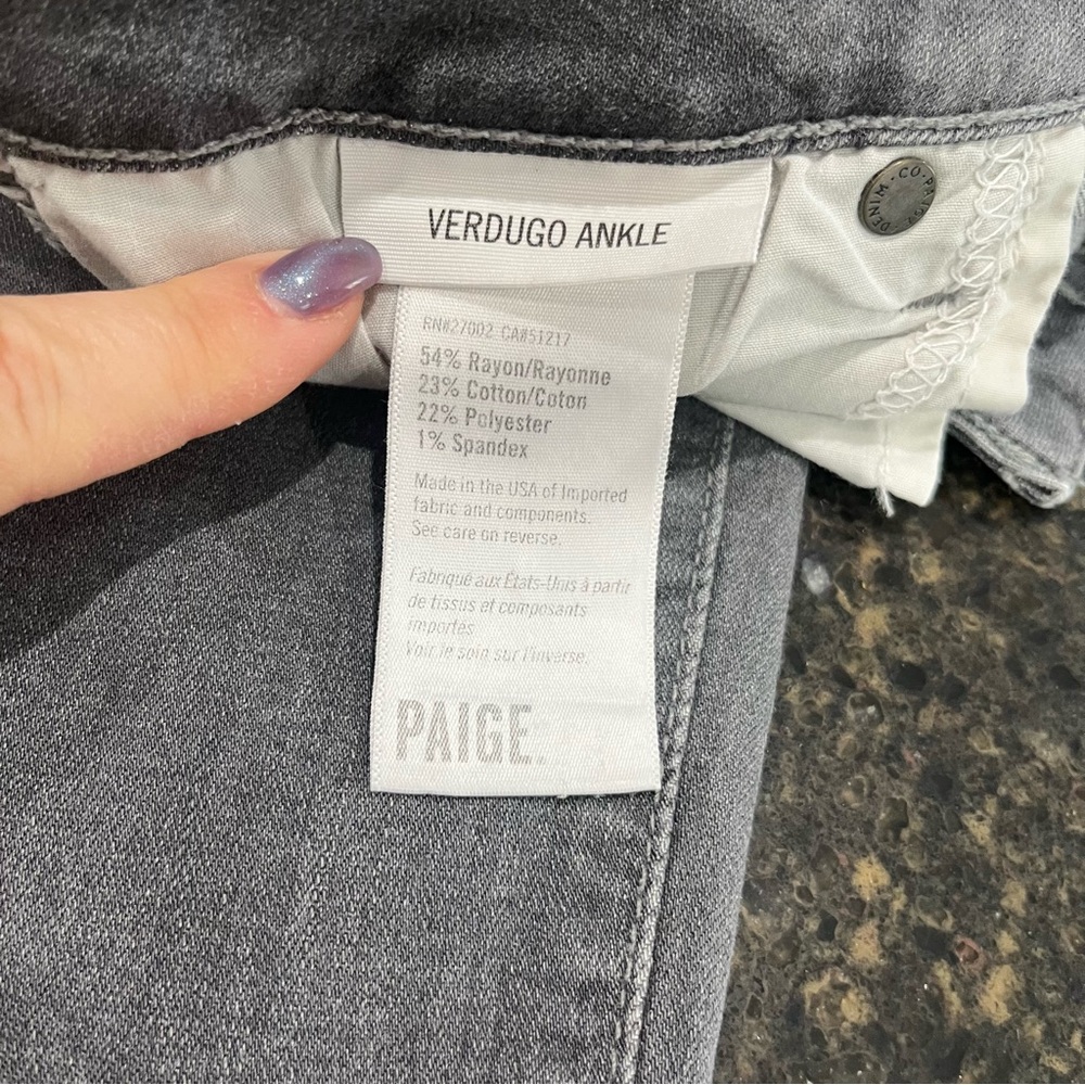 PAIGE Charcoal Grey Verdugo Ankle Cropped Distressed Skinny Women's Denim Jeans - Picture 10 of 15